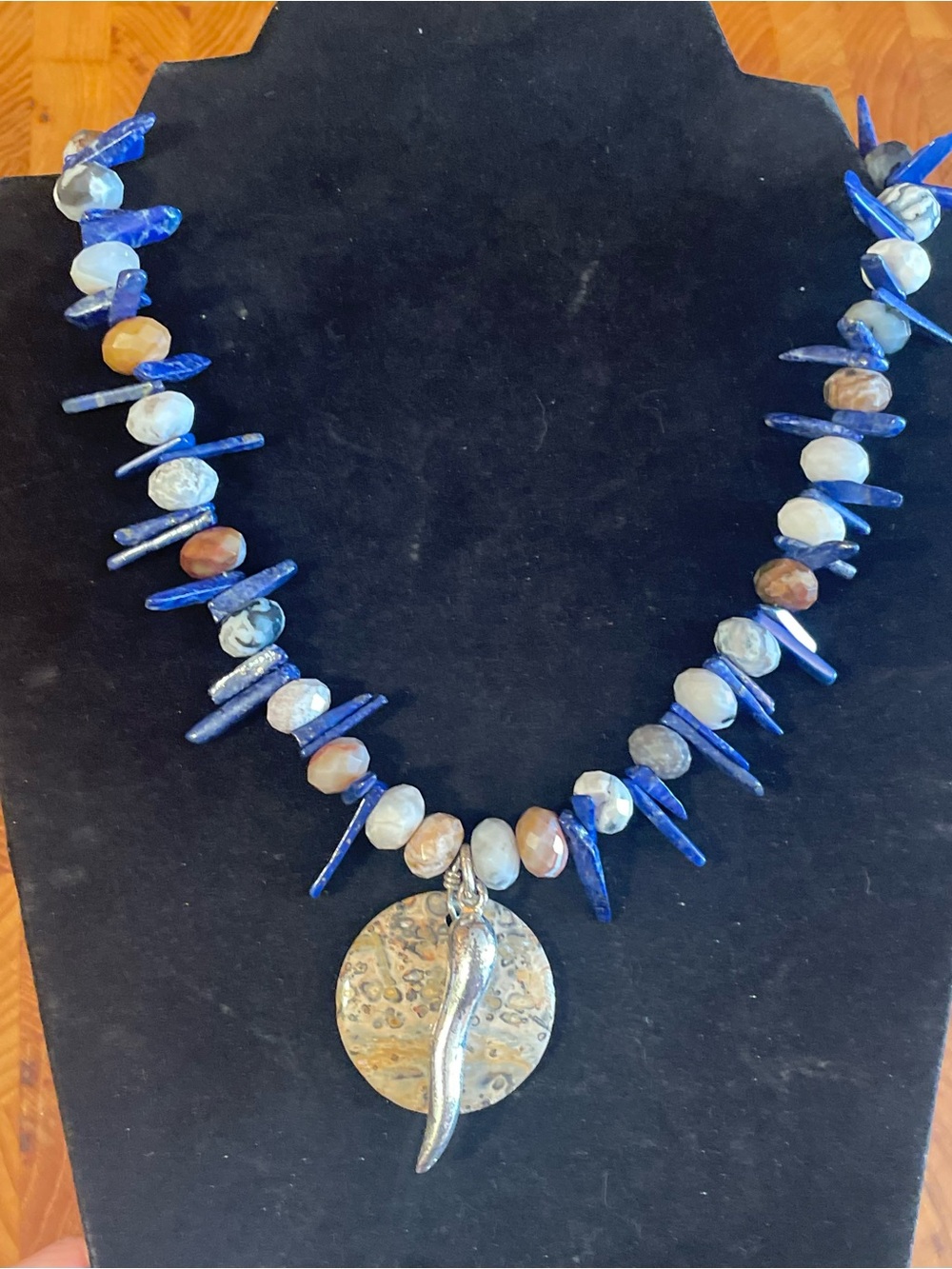 Sterling Silver Lapis Lazuli & Jasper Beaded Statement Necklace. Unique. Chunky